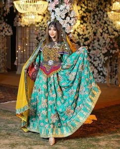 Col haut robe tribale afghane manches cloche broderie à la main en mousseline de soie tissu filles traditionnel Vintage vêtements personnalisable - Product Image 3