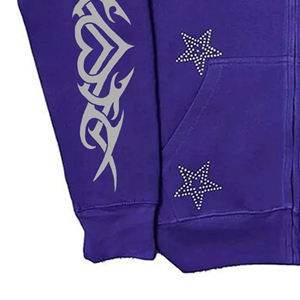 Trendy Women 100% Cotton Fleece Custom Digital Printing With Rhinestones Solid Color Private Label Autumn Women's <b>Zipper</b> Hoodies - Product Image 3