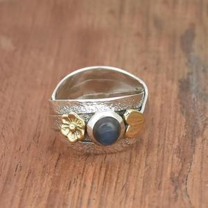 Bague Labradorite Argent Sterling 925 Deux Tons Fleur Coeur Bague Boho Cadeau Pour Femme - Product Image 2