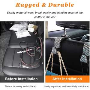 Ziciner <b>Car</b> <b>Seat</b> Headrest Hook Crystal Rhinestone Backseat Hanger <b>Storage</b> Organizer Universal Fit 2pcs Black - Product Image 4