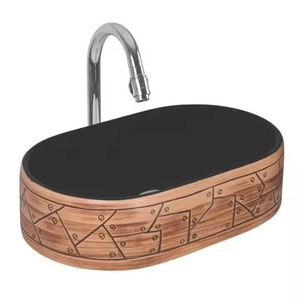 Couleur noir brillant Dessus de table Évier de salle de bain Comptoir en céramique Surface solide Rectangulaire Art Lavabo Prix au Bangladesh - Product Image 3