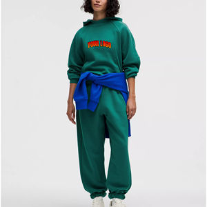 OEM/ODM Otoño/Invierno ropa casual 100% algodón 2 uds chándal de mujer logotipo bordado personalizado transpirable sólido de talla grande - Product Image 1