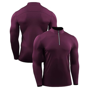 Logo personnalisé pour hommes Zip Neck Compression T-Shirt 100% Polyester Muscle Fit Compression Jersey Vêtements de course pour hommes Jogging Wear - Product Image 1