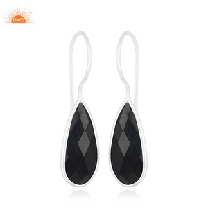 Pendientes colgantes de piedras preciosas de ónix negro con forma de pera Natural de Plata de Ley 925 más vendidos para mujer, fabricante de joyería - Product Image 2
