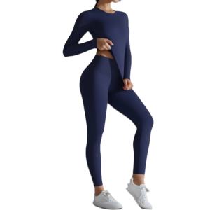 2025 venta al por mayor gimnasio Fitness chaqueta de manga larga Leggings trajes deportivos mujeres sin costuras Fitness Yoga conjunto - Product Image 6