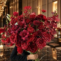 Bunga Mawar Hydrangea Sutra Merah Tua Buatan, Bahan DIY, Batang Bunga Realistis Buatan Tangan, untuk Pernikahan, Pengantin, dan Dekorasi Rumah