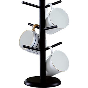 Double Tier Mug Rack With Round Wooden Base And Iron Metal Stand For Kitchen Countertop <b>Storage</b> Minimalist Design - Product Image 2