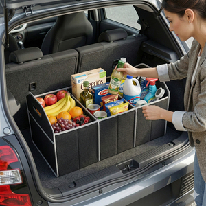 Organizer Pieghevole Multifunzione per Bagagliaio Auto con 3 Scomparti Isolati, Organizzatore per Sedile Posteriore, Scatola Portaoggetti per Interni Auto - Product Image 4