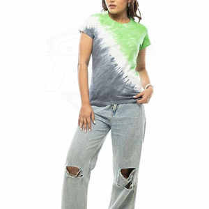 Femmes 100% coton cravate teinture T-Shirt Streetwear col rond imprimé personnalisé nouveau Design col montant en gros 3D à motifs velours côtelé - Product Image 5