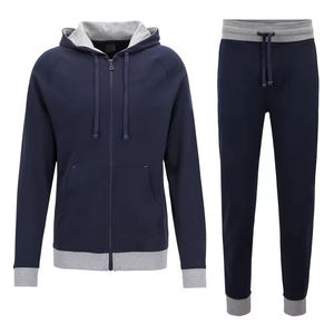 Survêtements 100% coton polaire côtelé manchette veste avec capuche poche avant veste pantalon poches latérales survêtements chauds hommes et femmes - Product Image 1