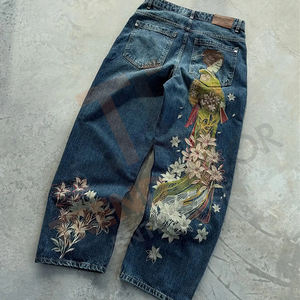 Pantalons streetwear unisexes, jeans vintage, jambe large, denim délavé, art - Product Image 2