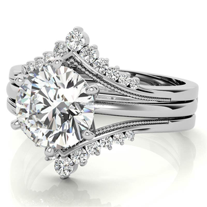 Ensemble de bagues de fiançailles Moissanite Look royal Cluster Diamond Rose Gold Enhancer Ring Unique Bridal Set Promise Anniversary - Product Image 5