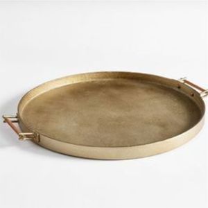 Plateau de service rond industriel moderne en bronze, plateau en métal pour boissons et apéritifs - Plateau et plateau décoratif durable et robuste - Product Image 2