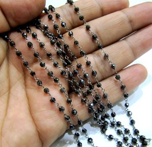 Cadena de Rosario envuelta en alambre de circonita cúbica con cuentas de tamaño de 3mm Micro facetado CZ Rondelle negro Natural - Product Image 2