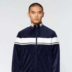 Ensemble de survêtement pour homme avec rayures blanches, fermeture éclair intégrale, deux pièces, tenue de sport, jogging, option de logo personnalisé - Product Image 3