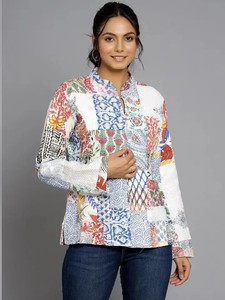 Indian Short Stand Collar Tejido Algodón Patchwork Hecho a mano Acolchado Reversible Kantha Chaqueta - Product Image 6