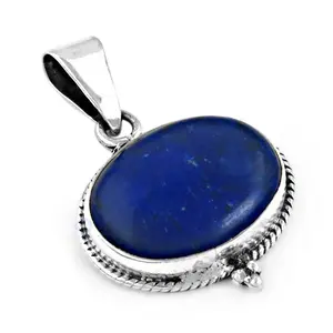 Pendentif en argent 925 avec lapis-lazuli pour femmes, plaqué rhodium, or blanc, bijoux en pierres précieuses avec motif religieux, charme - Product Image 2