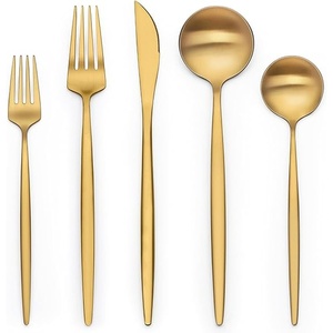 Juego de cubiertos de acero inoxidable chapado en oro pulido con espejo elegante y duradero, regalos de negocios, Apto para lavavajillas, acero con espejo - Product Image 2