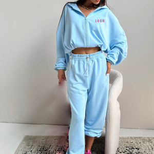 Conjuntos Deportivos de Entrenamiento con Logotipo Personalizado de Moda, Conjuntos de 2 Piezas con Top Corto y Sudadera con Capucha y Pantalones Deportivos Ajustables para Mujer - Product Image 4