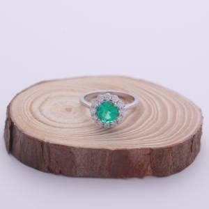 IGI Certified Round Cut Emerald Halo Diamond <b>Ring</b> in 9K White / Rose & Yellow Gold - Product Image 2