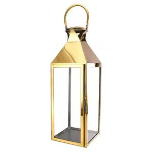 Lanterne à bougie en métal doré décorative pour la maison avec verre de couleur verte pour la décoration d'éclairage du festival du Ramadan - Product Image 3