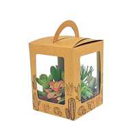 Portable Kraft Papier Floral Emballage Cactus ou Succulent Deux Pots Assis Plante Transporteur Boîte avec Poignée