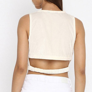 Women's <b>White</b> <b>Crop</b> <b>Top</b> O-Neck Sleeveless Knitted Solid Color Regular Fit Lace Decoration Breathable Spring Summer Casual - Product Image 5