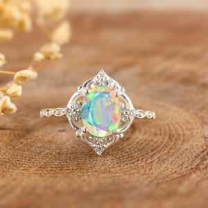 White Fire Ethiopian Opal Ring For Women Natural Ethiopian Opal Ring Minimalist October <b>Birthstone</b> Ring - Product Image 1