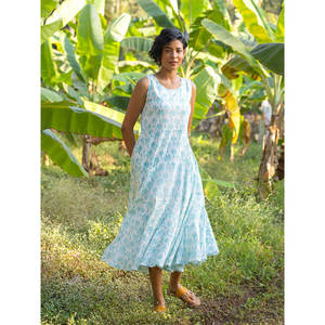 Robe longue trapèze sans manches à col rond imprimé tropical avec poches en mousseline respirante pour l'été décontracté - Product Image 5