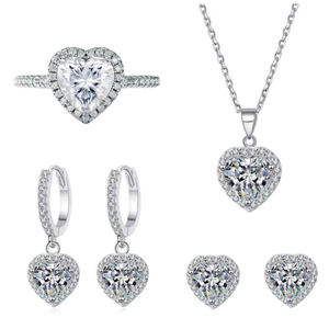 Perhiasan Janji Pernikahan Perak Sterling 925 Potongan Hati 1 1.5 <span class=keywords><strong>2</strong></span> 3 Ct Zirkon Set Perhiasan Pertunangan untuk Wanita - Product Image 1