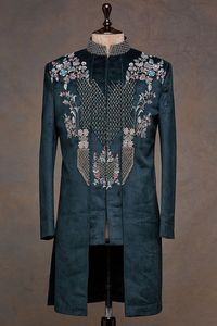 Mejor diseño de bordado Resham en brocado Sherwani pantalón para hombre estola de seda con vestido de zapato para fiesta-desgaste - Product Image 2