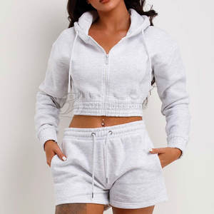 ชุดเสื้อฮู้ดผู้หญิง XL เสื้อครอปแบบสั้นทำจากโรงงานผ้าฝ้ายถักกันลมใส่ลำลอง - Product Image 2