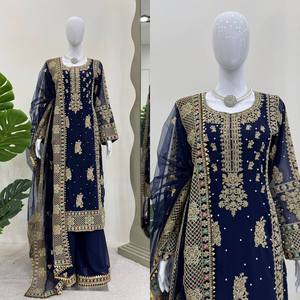 Designer Pakistani Georgette Salwar Suit with Embroidery Work, <b>Long</b> Pakistani Salwar Kameez Dupatta <b>Dress</b> for Wedding Function - Product Image 2