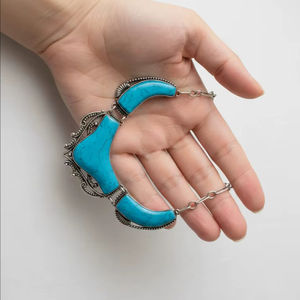 Collier en pierre précieuse turquoise de grande taille pour femmes, argent sterling de haute qualité, style bohème classique pour les amoureux, pour les fiançailles - Product Image 5