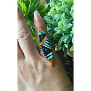 Navajo-Made Multi Stone & Sterling Silver Galaxy <b>Ring</b> Invisible Setting Free Size (<b>Adjusts</b> Size 7.75) Unique Number Shape Gift - Product Image 2