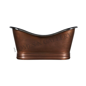 Baignoire en porcelaine émaillée en fonte de fer utilisée, cuivre, argent, design encastré, finition martelée en laiton, projets de salle de bains d'hôtel résidentiels - Product Image 2