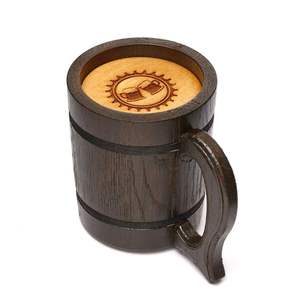 Chope à bière en bois de luxe moderne faite à la main avec poignée en bois couleurs et logos personnalisables écologiques pour la maison et le restaurant - Product Image 2