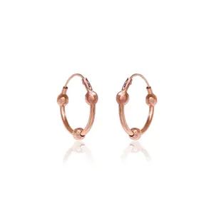 Boucles d'oreilles créoles plaquées or rose pour femmes avec breloque boule, bijoux fantaisie, cadeau - Product Image 4