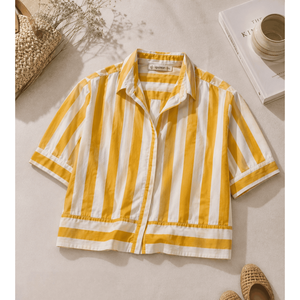 Camisa Corta de Popelina con Rayas de Limonada - Product Image 1