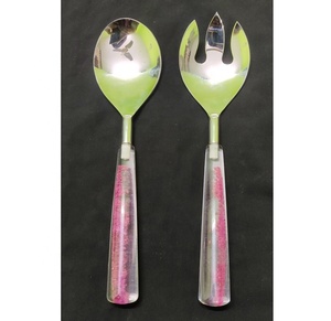 Ensemble de cuillères à salade 2 pièces de haute qualité Belle vadrouille époxy multicolore ivoire mesurant le meilleur prix Camping en métal inoxydable - Product Image 5