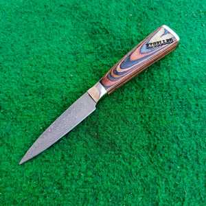 Cuchillo para pelar hecho a mano con mango de madera Pakka de acero damasco y Funda de cuero para chefs y uso en la cocina - Product Image 5