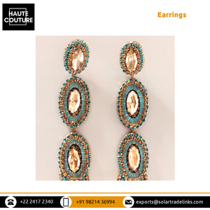 Handmade Hand Embroidered Turquoise & Gold <b>Tassels</b> Made Hand Crafted Drop <b>Earrings</b> for Women's at Affordable Market Price - Product Image 5