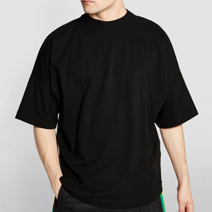 T-shirt lourd surdimensionné Crop Boxy Fitting 100% coton goutte épaule Streetwear col côtelé t-shirt blanc pour hommes - Product Image 2