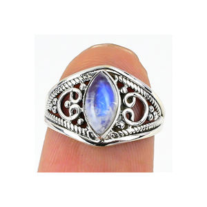 925 anillos de joyería fina de plata esterlina sólida piedra lunar arcoíris única piedra preciosa clásica para fiesta regalo del Día de San Valentín para ella - Product Image 1