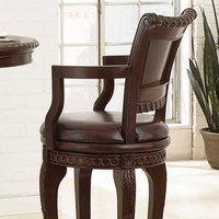Tabouret de bar classique moderne Khaled, en bois d'acajou sculpté, assise en cuir synthétique, écologique, réglable, pour la maison, le bar ou l'hôtel