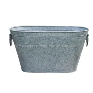 Maceta galvanizada con mango lateral, contenedores para jardinería al aire libre, maceta de Metal, macetas y jardineras