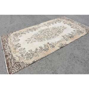 Alfombra turca de lana clásica Beige de 5,2x9,5 pies, diseño de retazos para entrada, sala de estar, dormitorio, forma Rectangular, respaldo de látex - Product Image 2