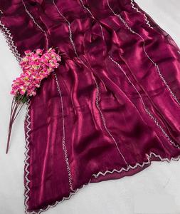 New Trending Traditional Vichitra <b>Silk</b> Embroidery Zari <b>Threads</b> Work Sari With Stone Work Women Fashion Manufacturer From India - Product Image 1