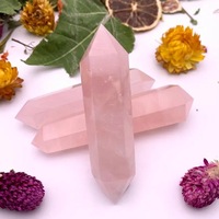 Maßgefertigter Doppelt Terminierter Rosenquarz-Achat Edelstein-Kristallpunkt, Kugel, Globus, Beidseitig Geschnitzt, Liebe, Feng Shui, Zuhause, Rosa, Hochwertig