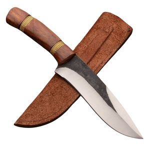 Cuchillo Bowie hecho a medida hecho a mano, hoja de acero al carbono, mango de madera, Funda de cuero, espaciadores de latón para supervivencia en Camping, soporte OEM - Product Image 5